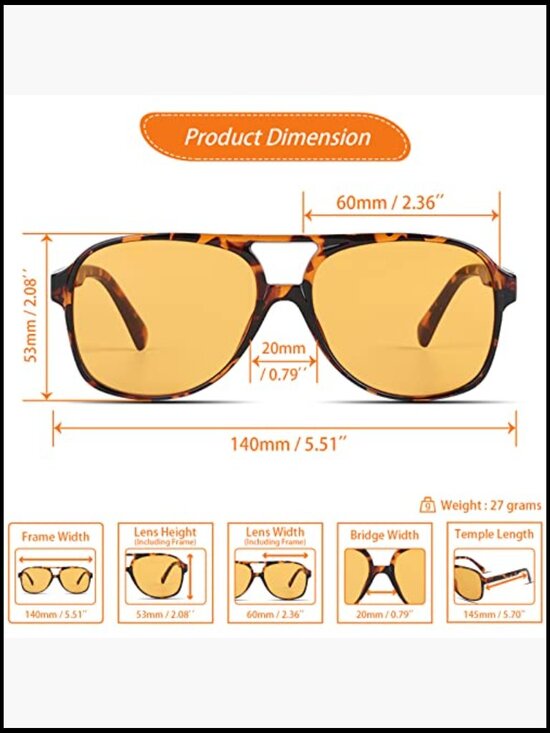 Polycarbonate Frame Yellow Lens Retro Aviator Sunglasses main image 4